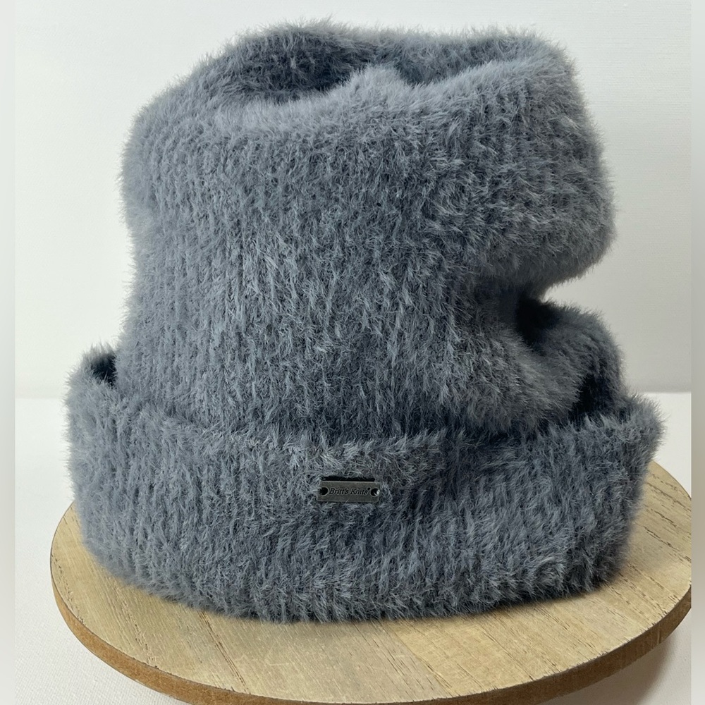 Britt’s Knits Cozy Gray Fuzzy Beanie Soft Hat Winter Cap